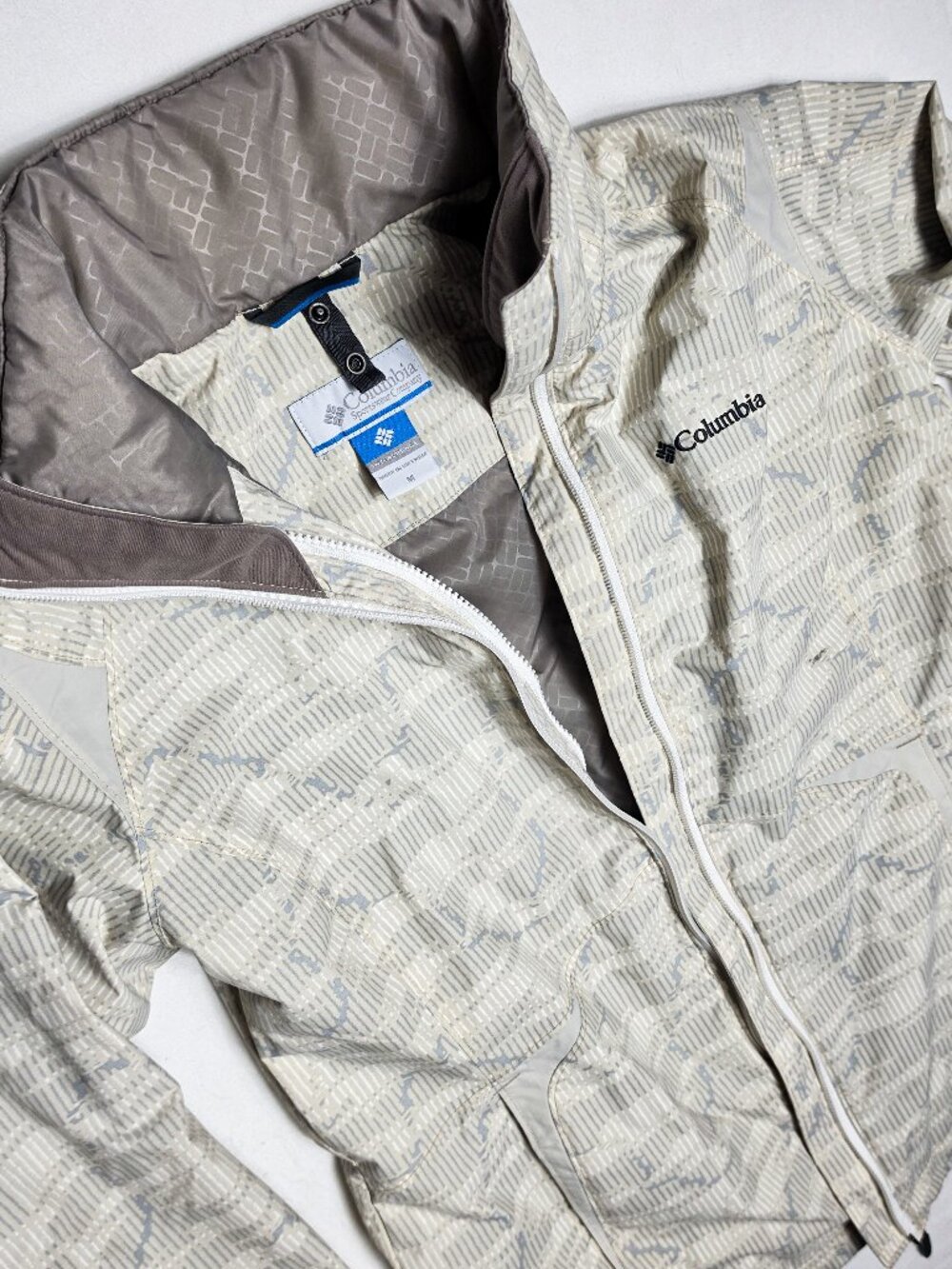 Columbia womens lightweight plaid jacket cream green mesh lined full zip medium